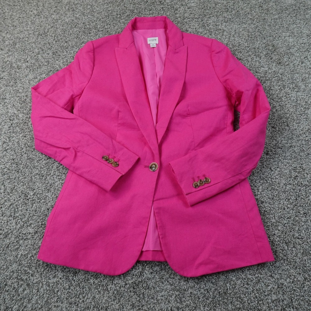 J Crew Blazer Womens 2 Pink Linen One Button  Sport Coat Suit Jacket Career Top